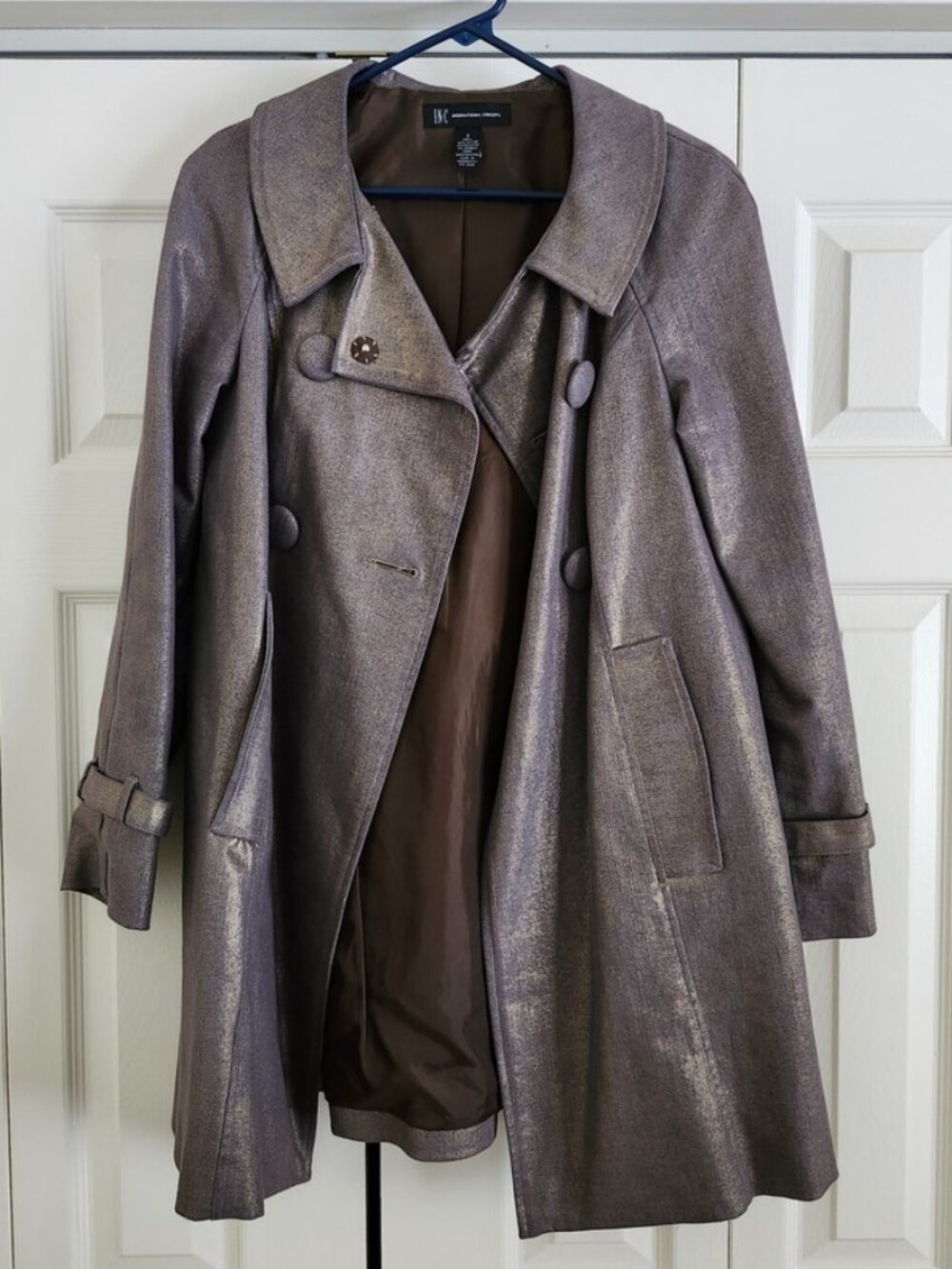 Macys INC International Concepts Metallic Gold Womens Double Breasted Coat Small